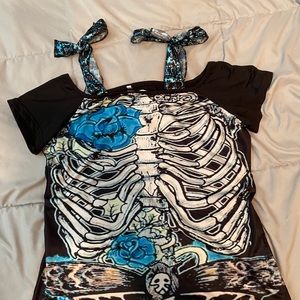 New wo tags punk skeleton leopard goth pinup shirt